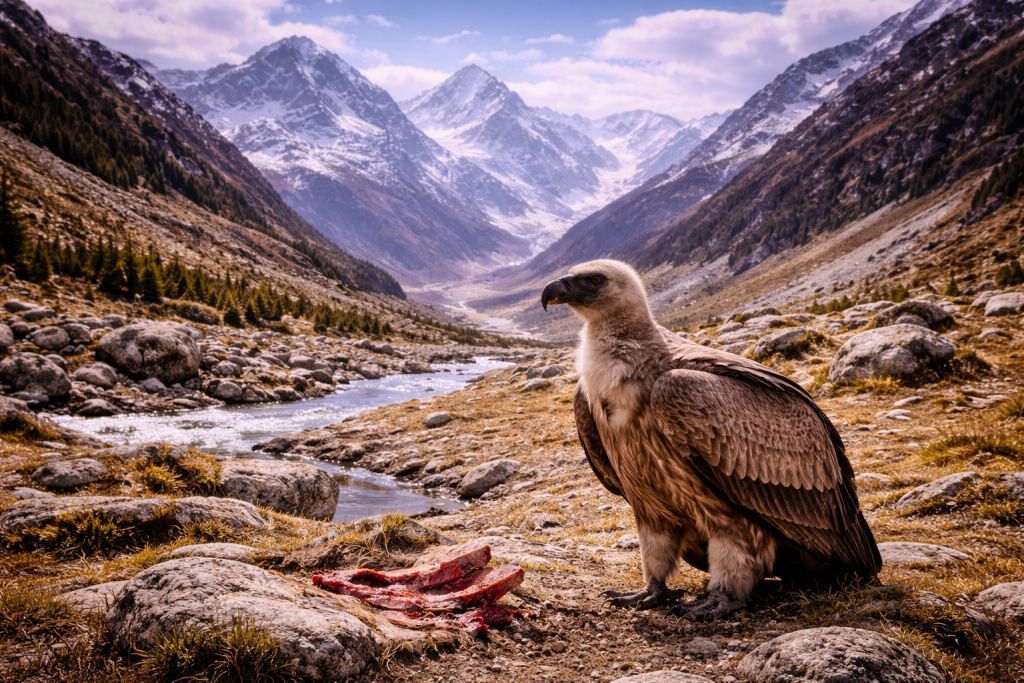 हिमालय की ऊँचाइयों में आसमान के बीच एक विशाल साया तैर रहा है! यह है Himalayan Griffon Vulture