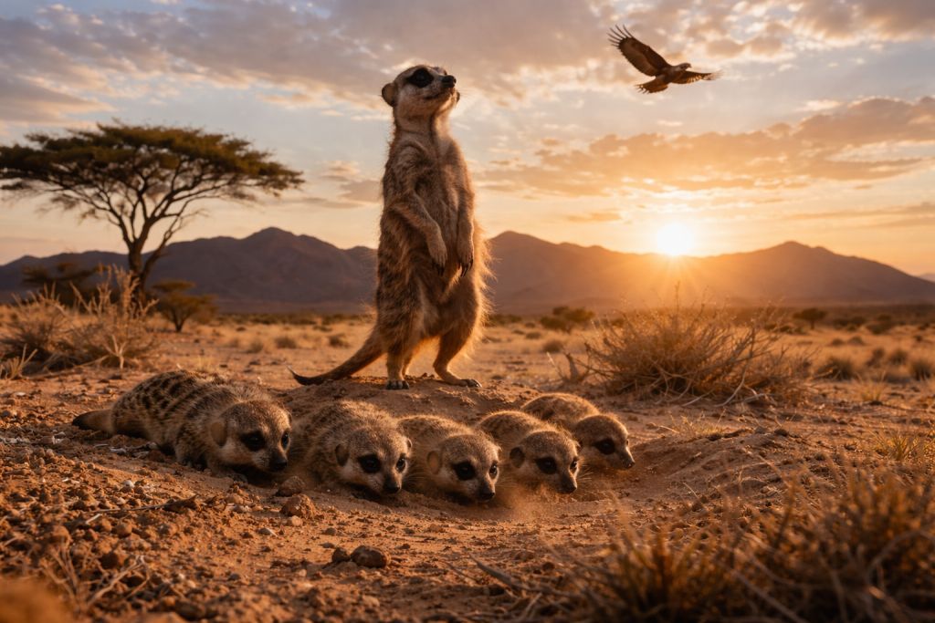छोटे-छोटे Meerkat किसी सैनिक की तरह बारी-बारी से पहरा देते रहते हैं! 🐾😲 अफ्रीका के रेगिस्तान में इनका परफेक्ट टीमवर्क
