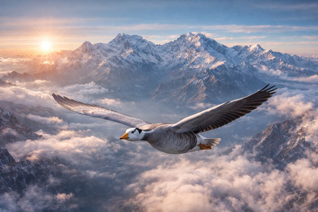 धरती पर एक ऐसा पक्षी भी है जो दुनिया की सबसे ऊँची पर्वत श्रृंखला को पार करके उड़ान भरता है! यह है Bar-headed Goose